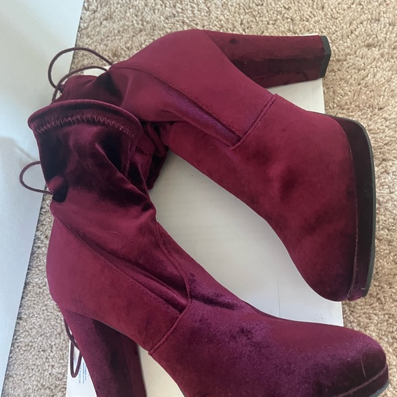 Smooth Velvet maroon plum ankle boots - Picture 4 of 11